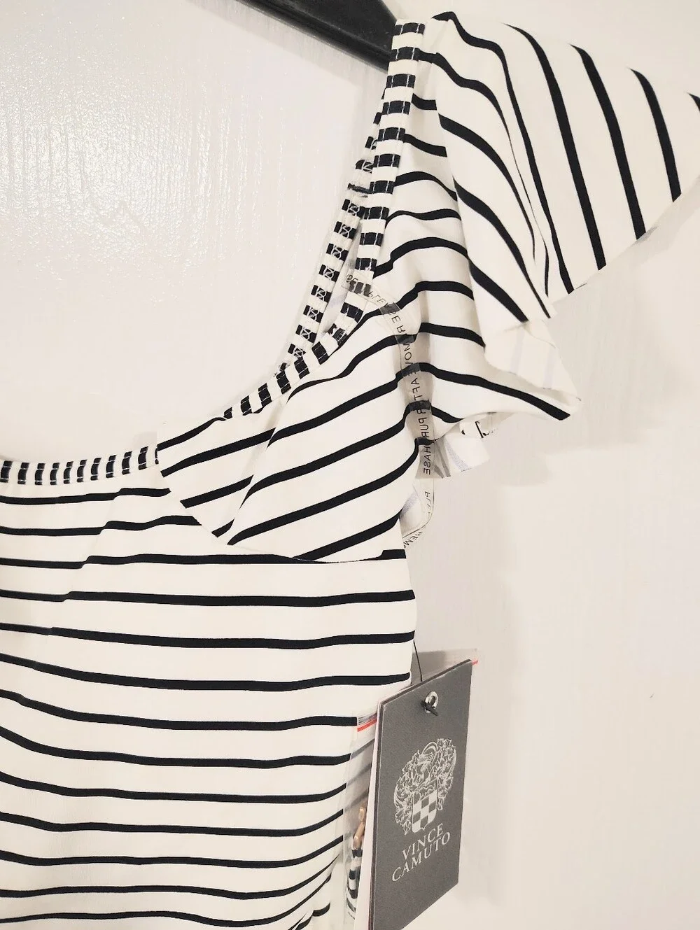 NWT Vince Camuto Blossom Stripes Off-the-Shoulder One-Piece Swimsuit Women's 10